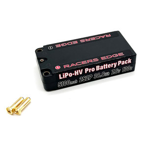 5100mAh 2S 7.6V 130C Shorty Hard Case Lipo Battery Pack with 5mm Bullet Plug