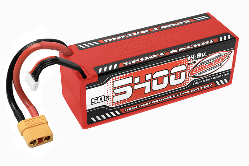 5400mAh 14.8v 4S 50C Hardcase Sport Racing LiPo Battery with Hardwired XT90 Connector