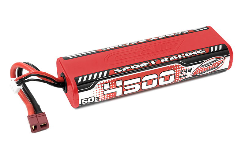 4500mAh 7.4v 2S 50C Rounded Hardcase Sport Racing LiPo Battery with Hardwired T-Plug Connector