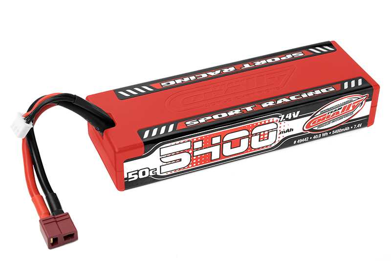 5400mAh 7.4v 2S 50C Hardcase Sport Racing LiPo Battery with Hardwired T-Plug Connector