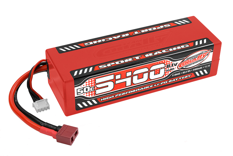 5400mAh 11.1v 3S 50C Hardcase Sport Racing LiPo Battery with Hardwired T-Plug Connector