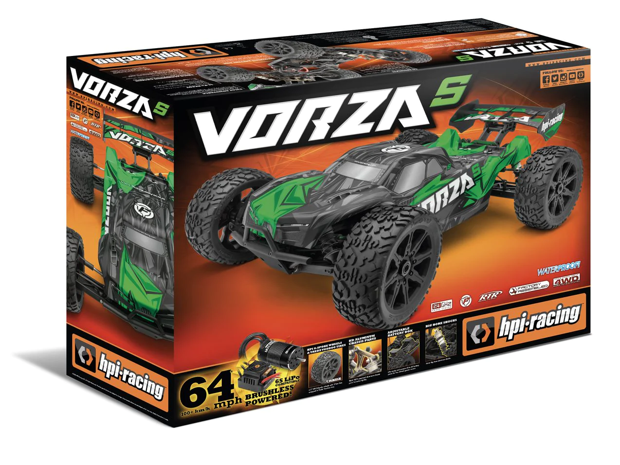 HPI Racing - Vorza S Truggy Flux RTR, 1/8 Scale, 4WD, Brushless ESC, w/ 2.4GHz Radio System, Green view 3